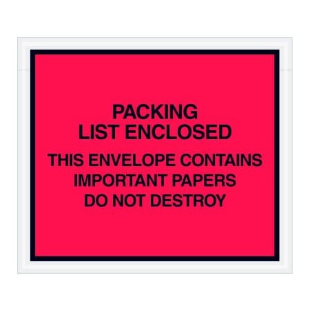 Box Packaging Full Face Envelopes, "Important Papers Enclosed" Print, 6"L x 7"W, Red, 1000/Pack PL414